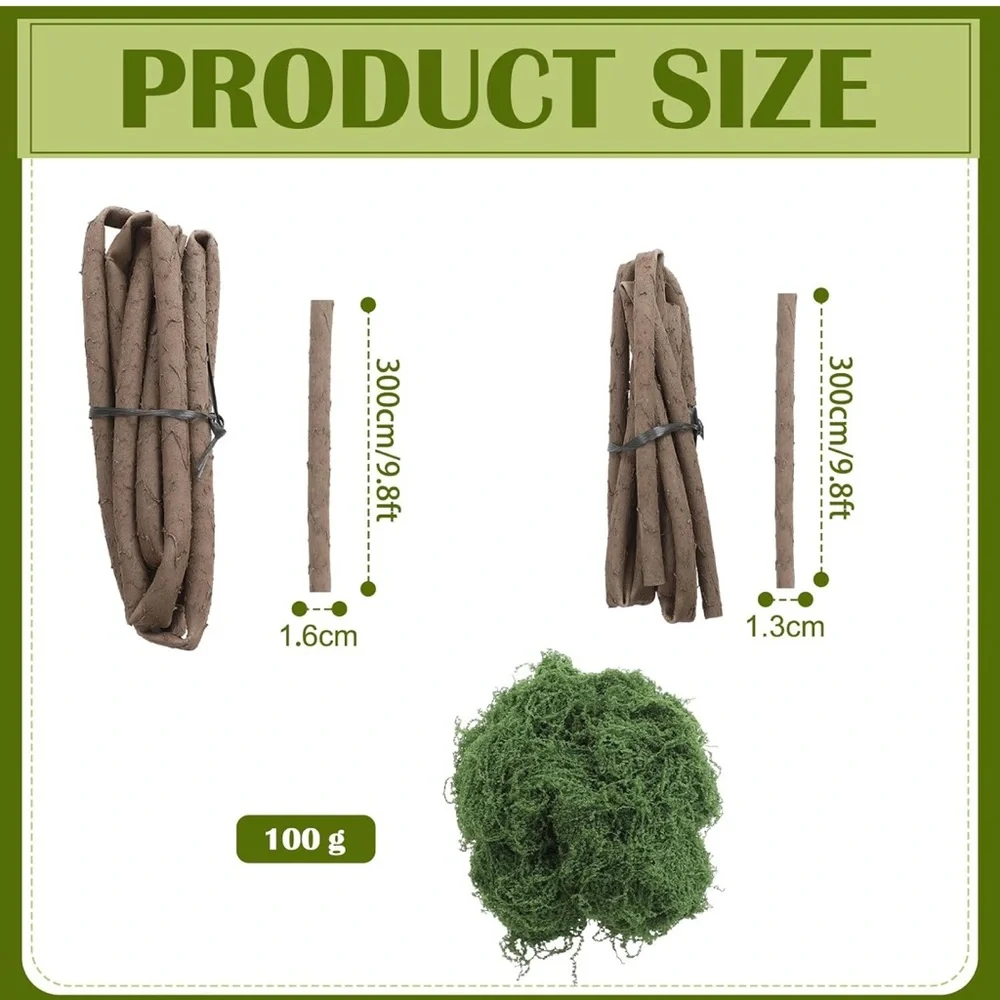 Natural Brown Flexible Floral Stems with Green Reindeer Moss